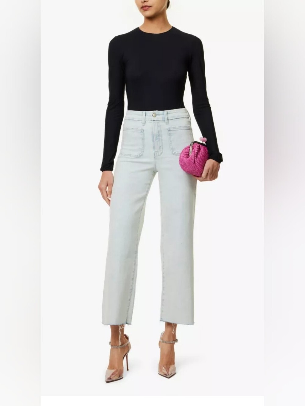 Good American Good Waist Palazzo Crop – patch-pocket Jeans 6/28  Light Wash